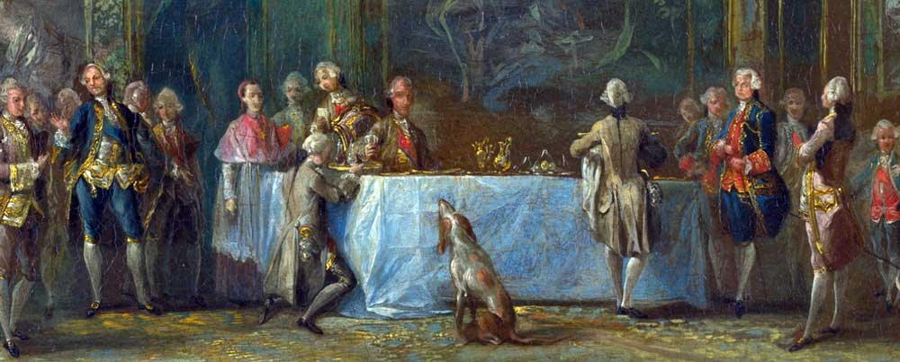 fragmento del cuadro de Parte en el que se ve a Carlos III comiendo nates su corte